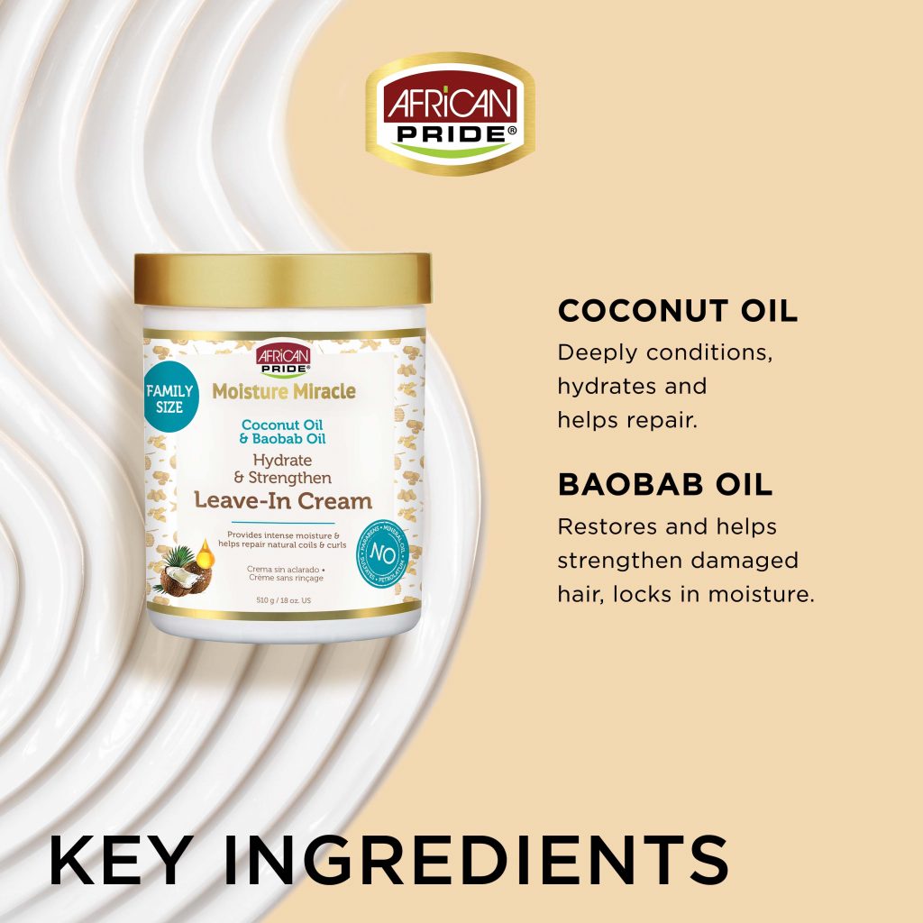 Coconut Oil Baobab Oil Leave in Cream 18 Oz ingredients label